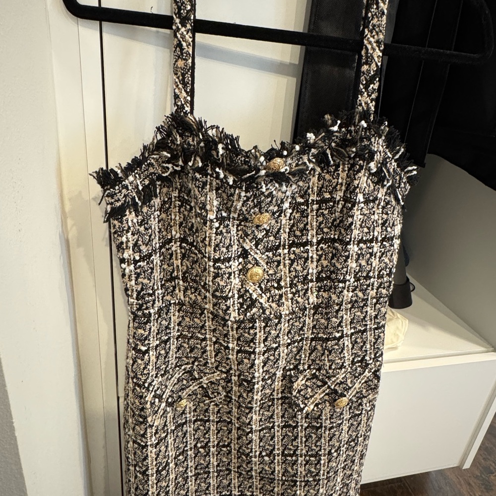 Chic Black and Tan Tweed dress